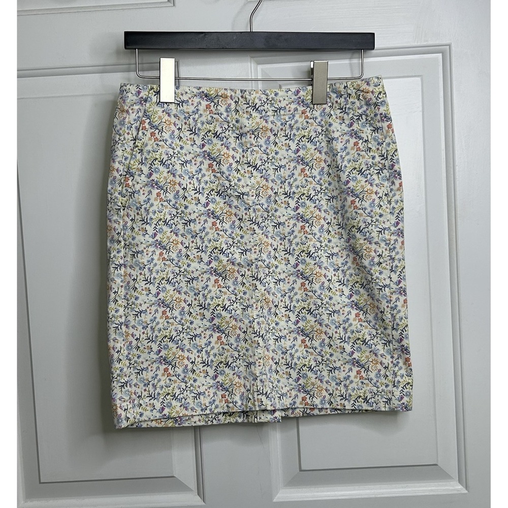 J.JILL Live In Chino Skirt Women's 2P Petite Pockets Floral Cream + Multicolored